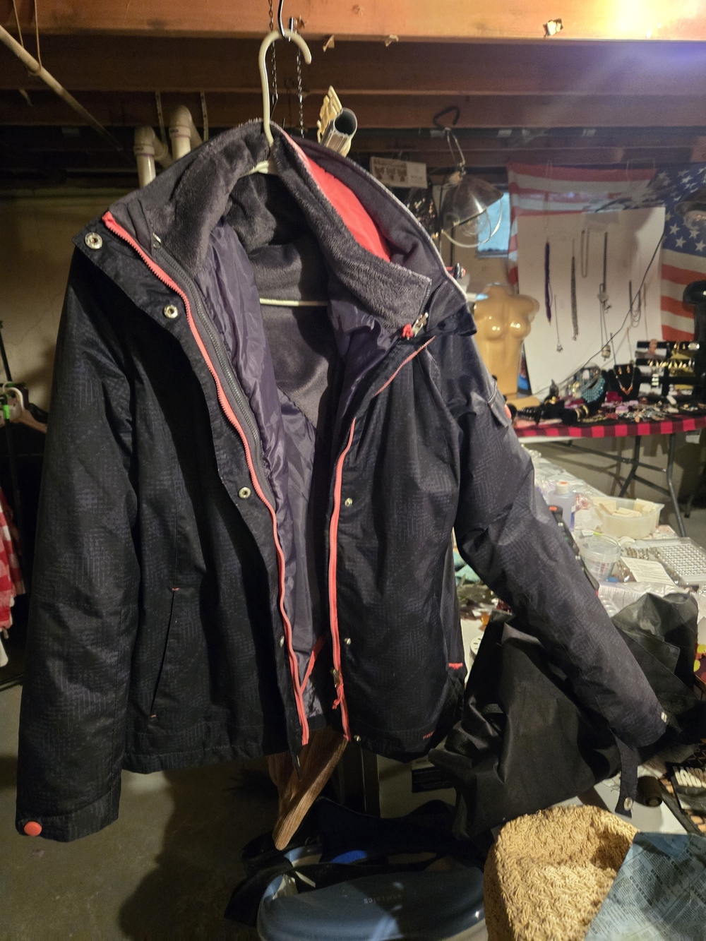 Free Country Navy Hooded Ski Jacket with Pink Trim